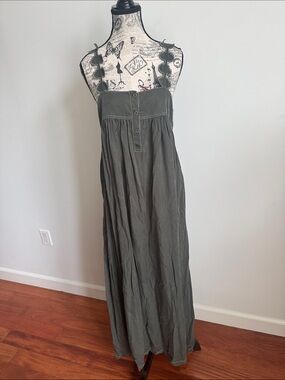 Bora Gray / Deep Olive Green Maxi Sundress with Button Front